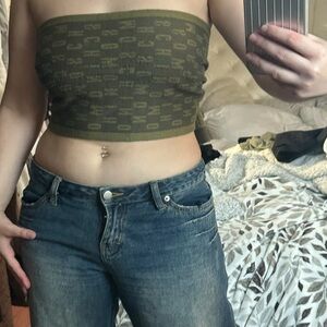 Moschino Reversible Green Wool Scarf